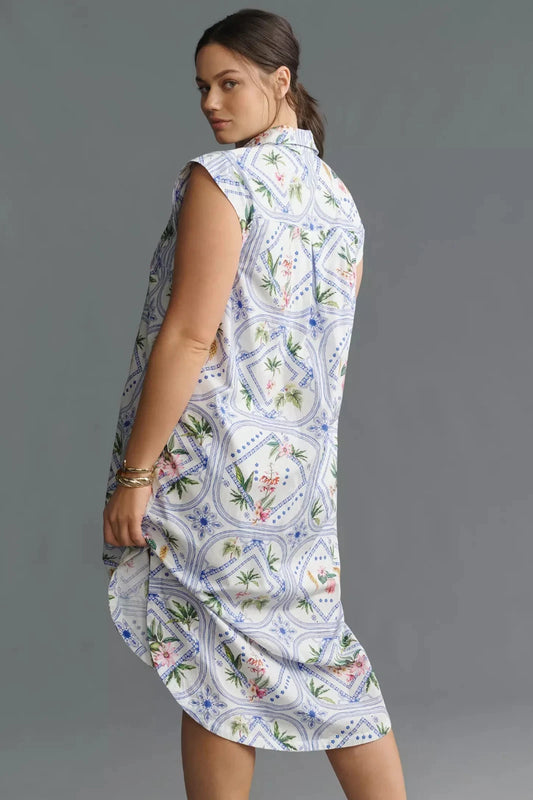 Anthropologie Maeve The Lillian Button-Front Midi Dress – back on model white