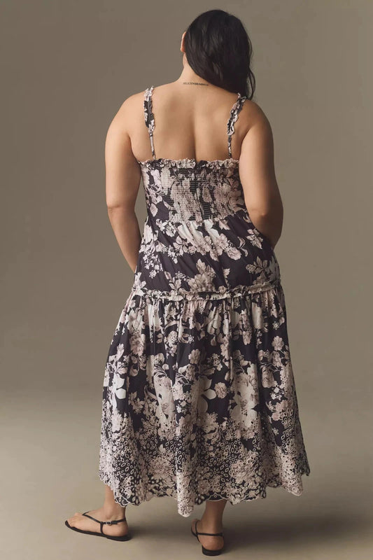 Anthropologie Sleeveless Sweetheart A-Line Midi Dress – back on model black