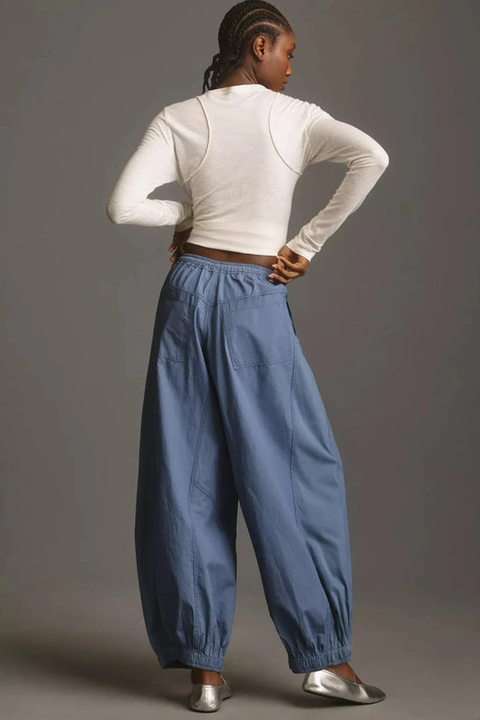 Anthropologie The Mossa Parachute Trousers Pants – back on model blue