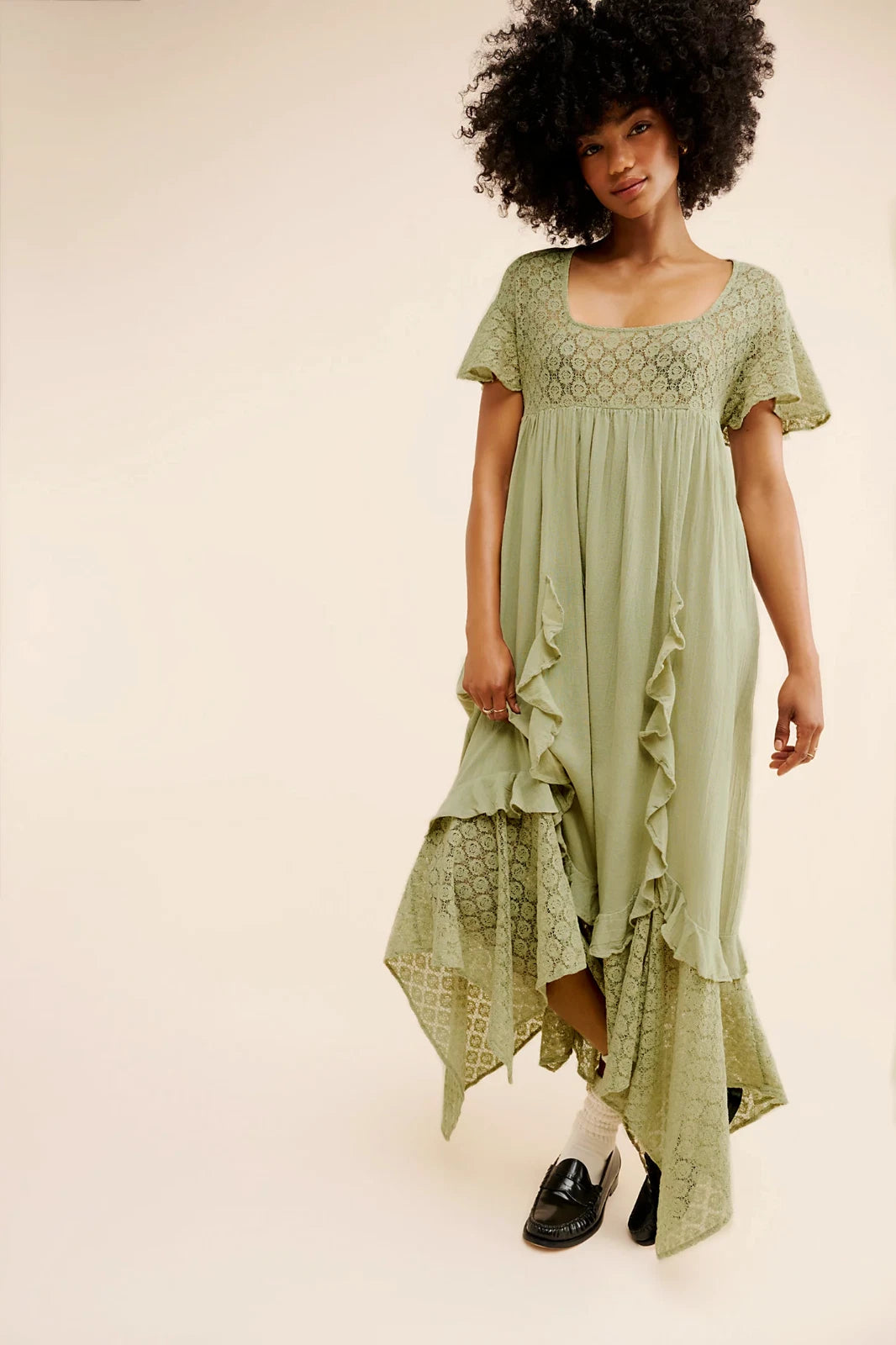 free style cotton dress long People Bring The Romance Midi — 100% Color:LACE NATURE OFF WHITE __color:Brown shoulder neckline Feminine frill Yours Women's Plus Size