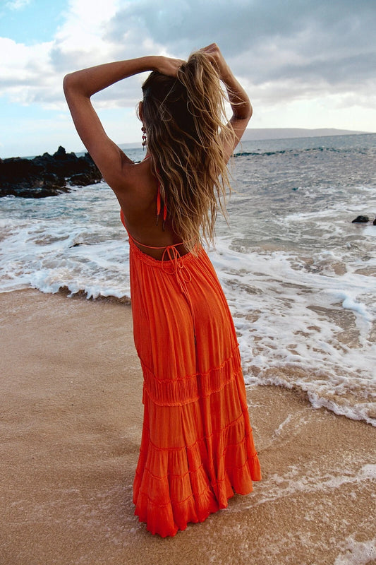 Free people Burst Of Bliss Maxi Dress – back on model orange