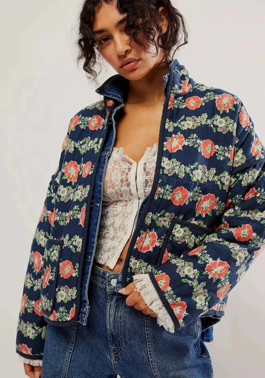 Free People Chloe Jacket – front on model blue