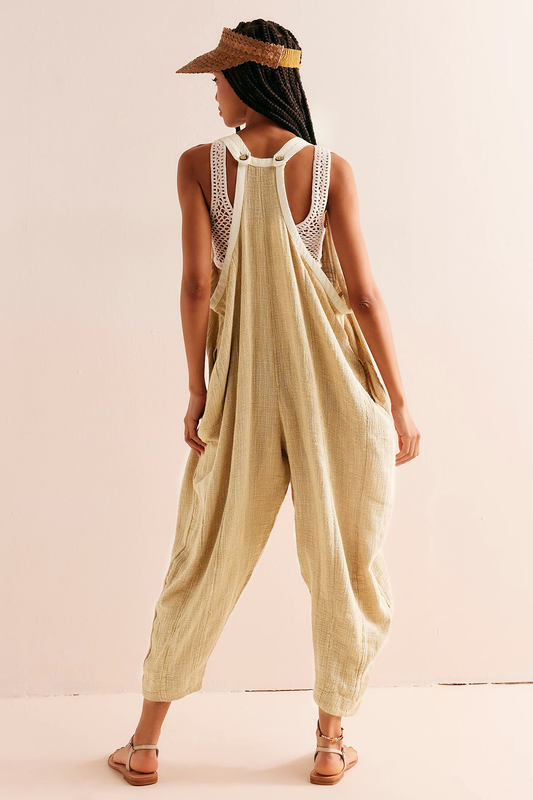 Free People Coastal Cruisin' Jumpsuit – back on model beige
