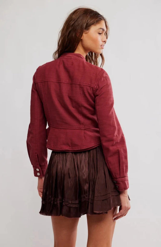 Free People Jocelyn Cotton Jacket – back on model red