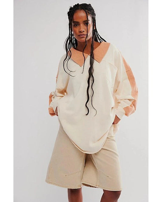 Free People Madeleine Sweatshirt – front on model cream