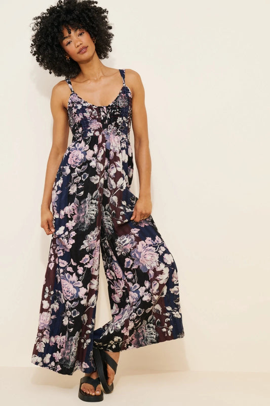 Free People Melrose Wide Leg Jumpsuit – front on model multicolor