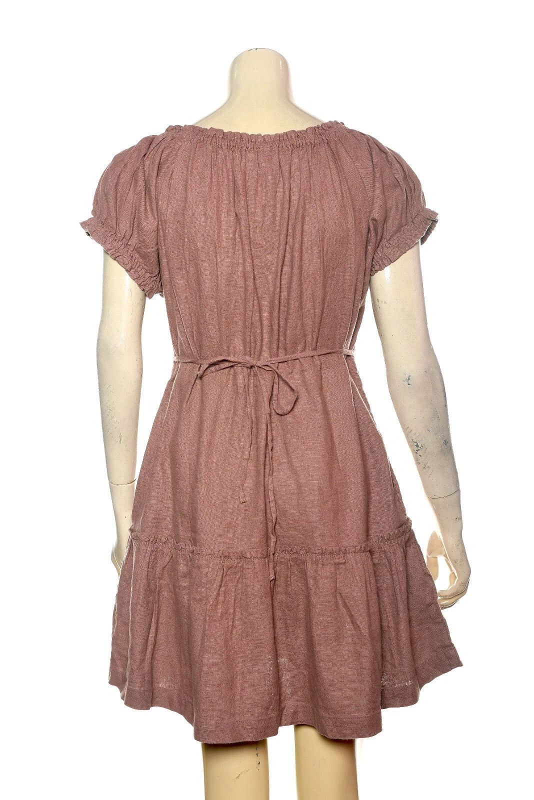 Free People Perri Linen Drop-Waist Mini Dress – back view brown