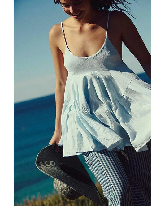 Free People Talk The Talk Tunic – front on model blue