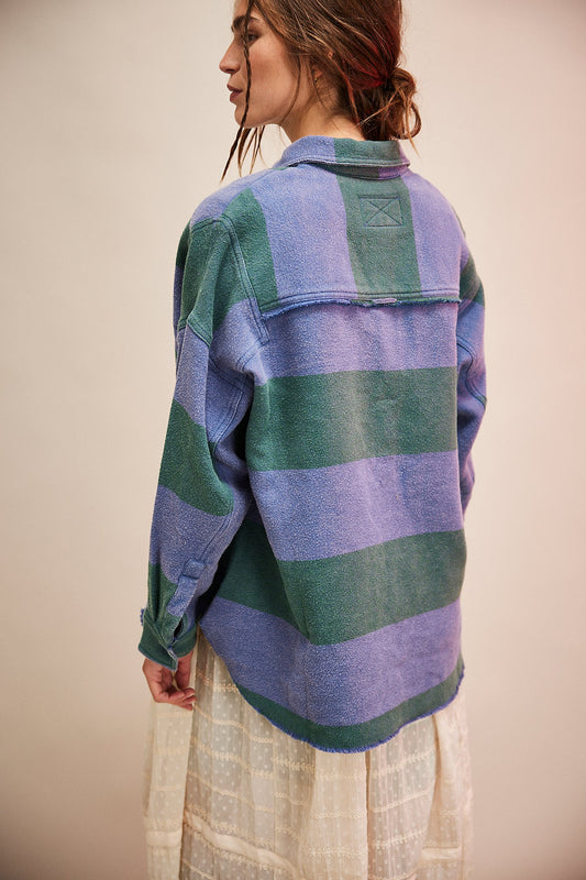 Free People We The Free Arizona Sky Striped Pullover – back on model green blue
