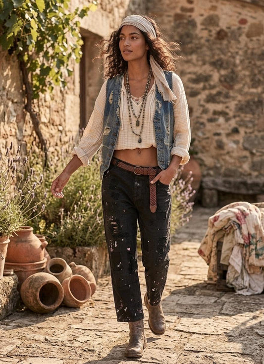 Magnolia Pearl Love Peace Miner Pants – front on model black