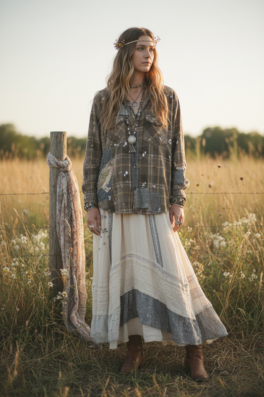 Magnolia Pearl Love Plaid Shirt Top – front on model brown