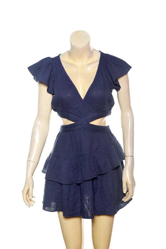 LoveShackFancy Audrina Mini Dress – front view blue