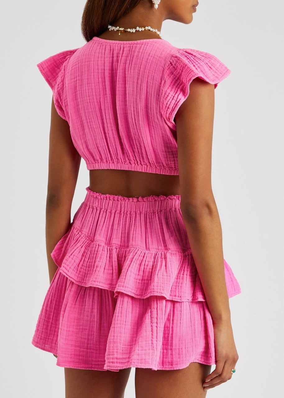 LoveShackFancy Audrina Mini Dress – back on model pink