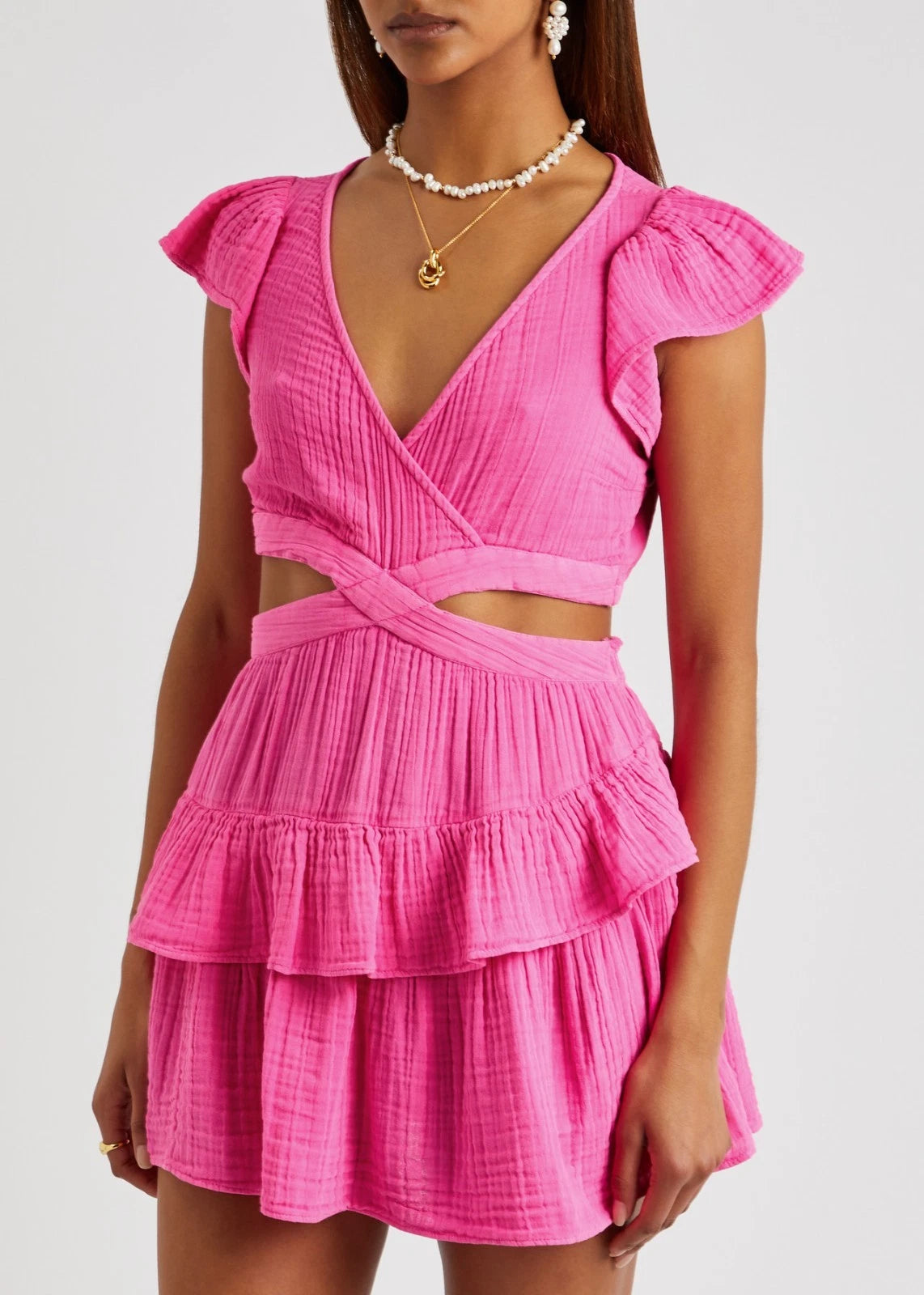 LoveShackFancy Audrina Mini Dress – front on model pink