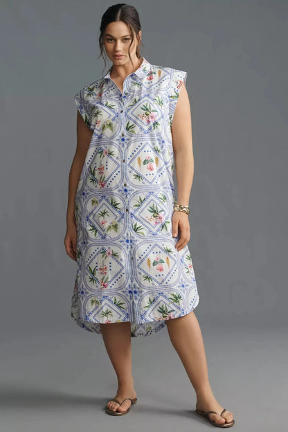 Anthropologie Maeve The Lillian Button-Front Midi Dress – front on model white