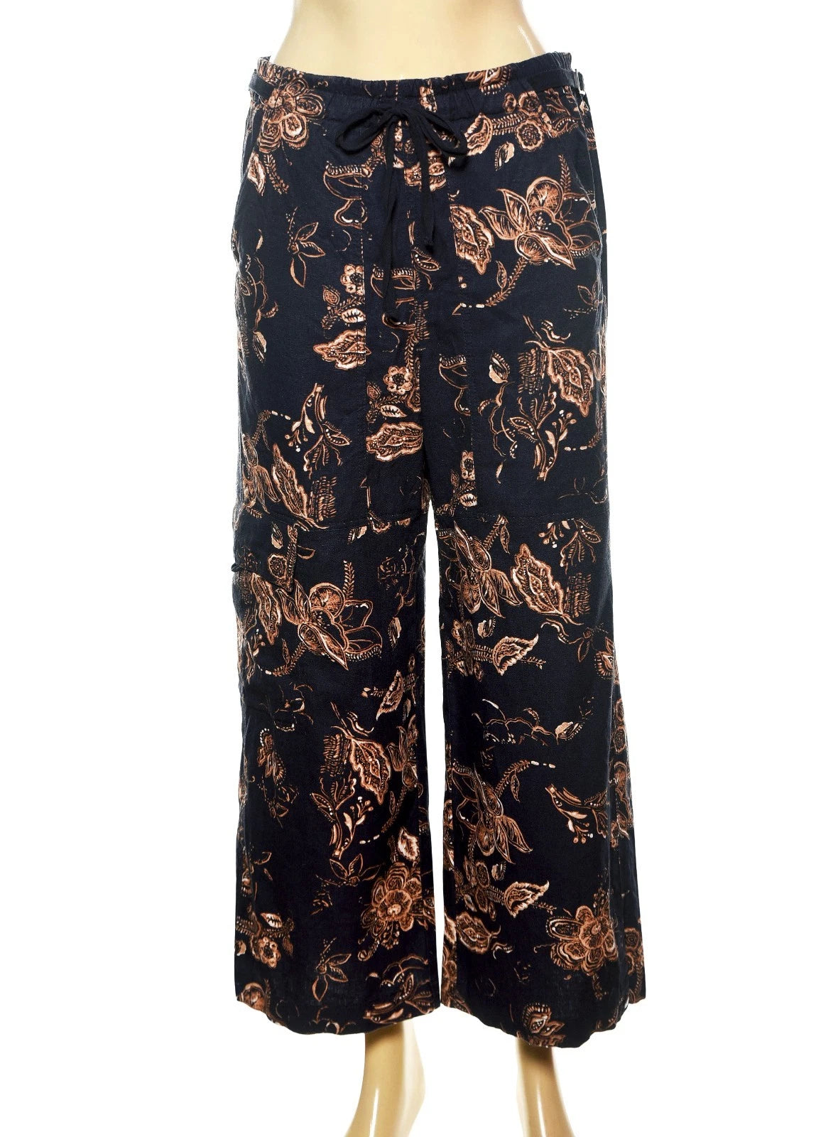 Anthropologie Pilcro Beach Cargo Linen Pants – front view navy