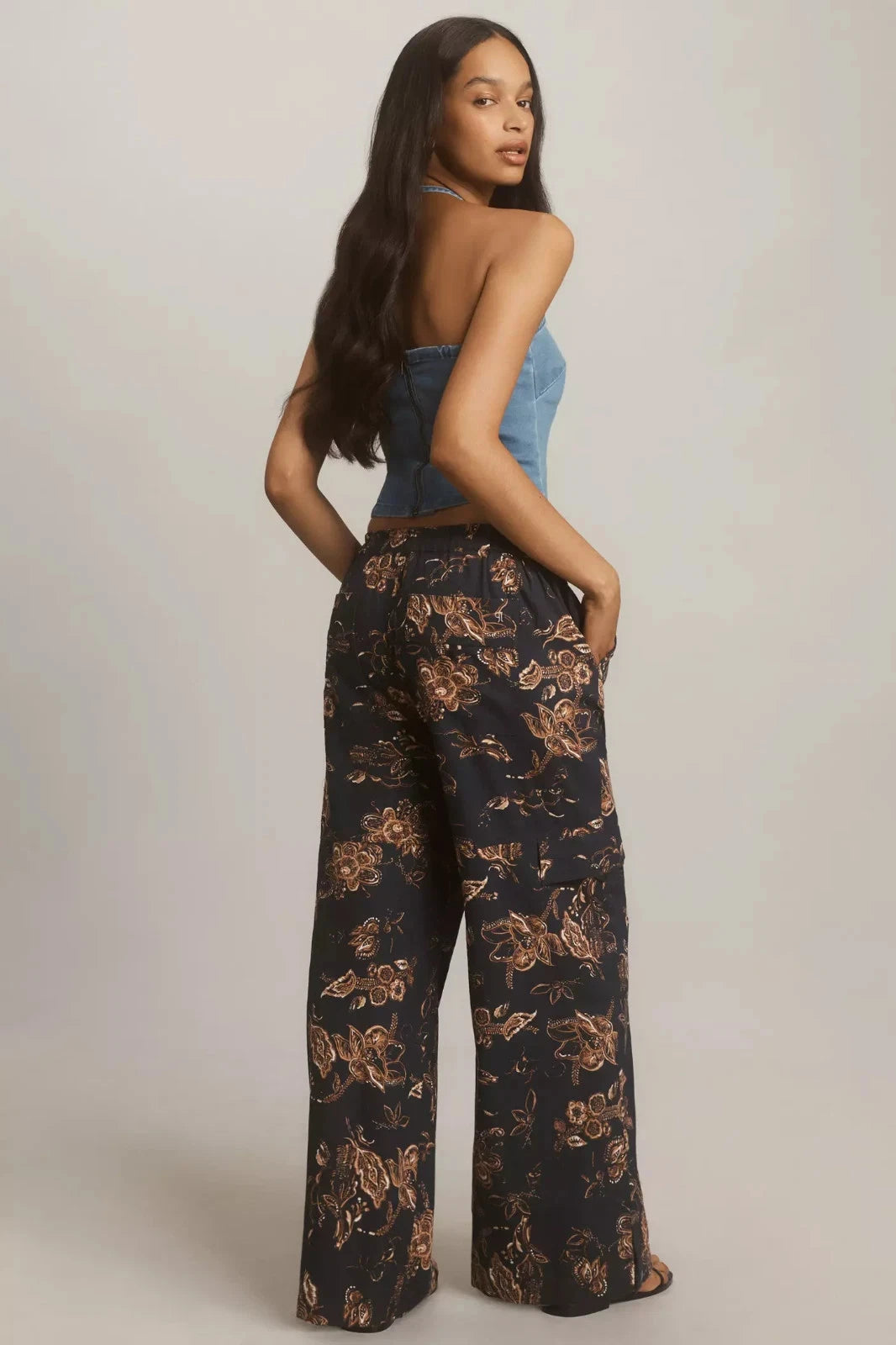 Anthropologie Pilcro Beach Cargo Linen Pants – back on model navy