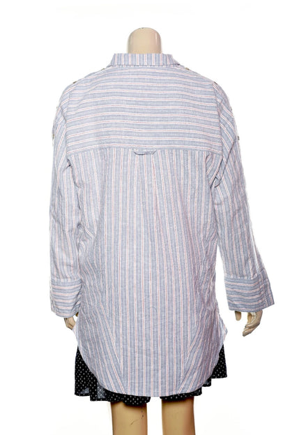 Anthropologie Pilcro Button-Sleeve Buttondown Shirt – back view blue