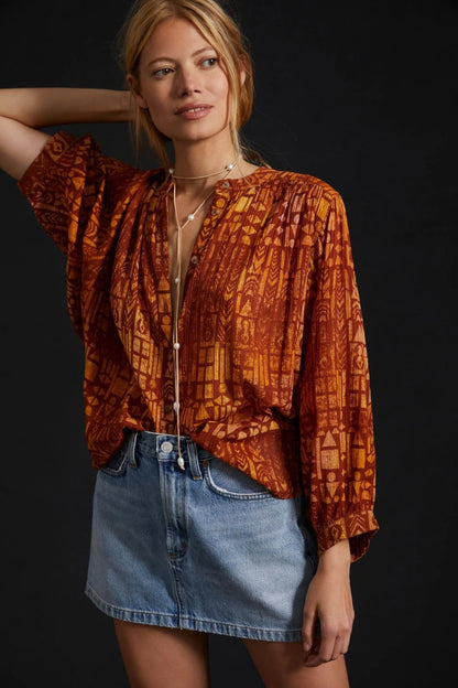 Anthropologie The Sidney Batwing Blouse – front on model brick