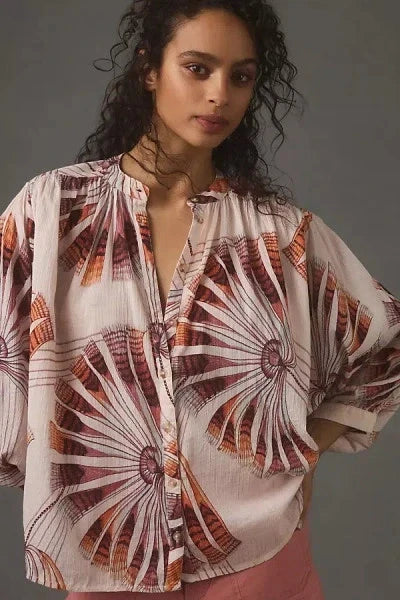 Anthropologie The Sidney Batwing Blouse – front on model pink
