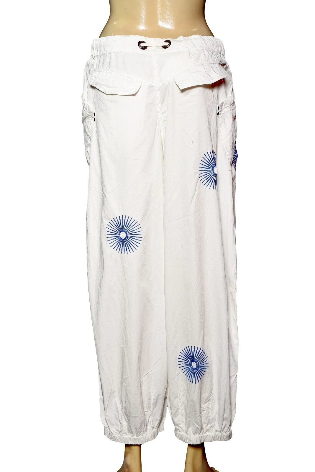 Anthropologie Pilcro The Slacker Embroidered Parachute Pants – back view white