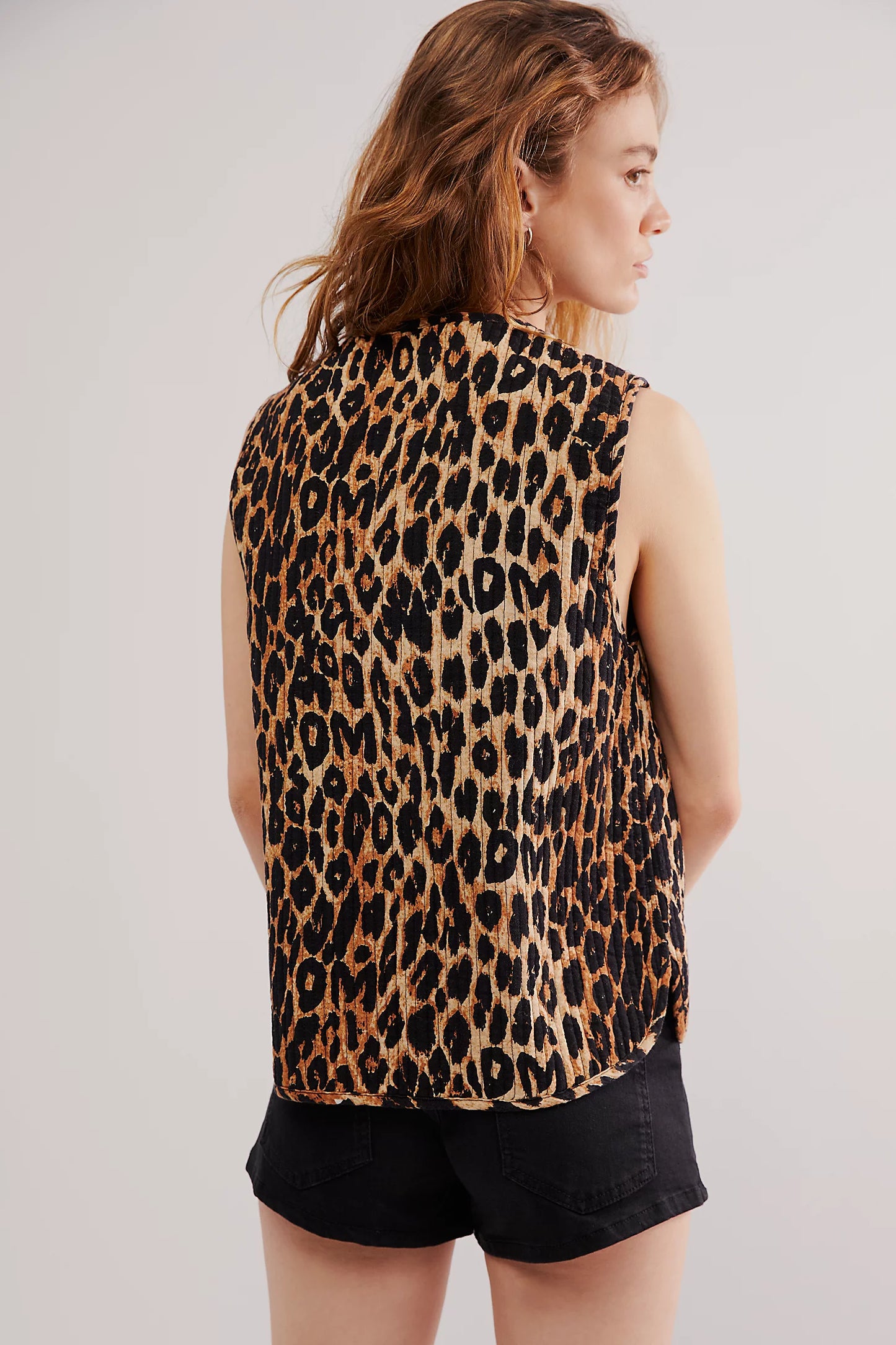 Damson Madder Tilly Leopard Gilet – back on model black
