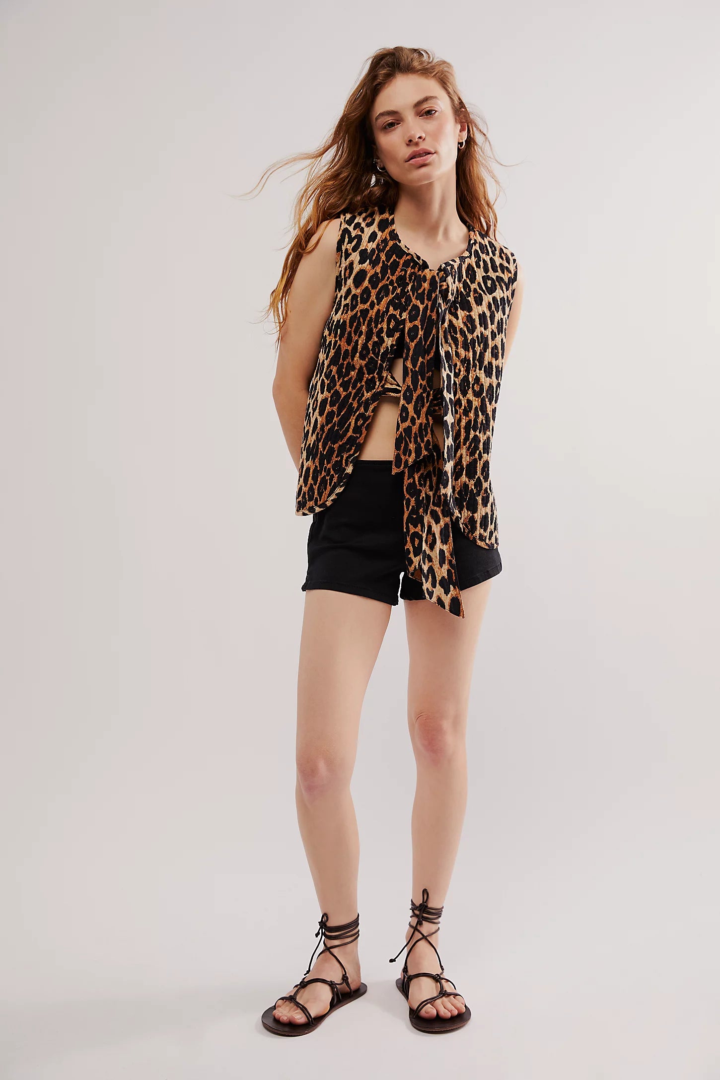 Damson Madder Tilly Leopard Gilet – front on model black