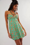 Free People Altura Printed Mini Dress – front on model green