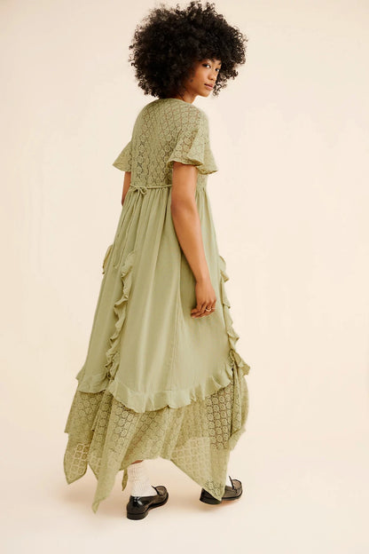 Free People Bring The Romance Midi Dress – back on model green