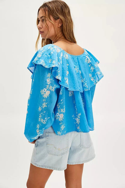 Free People Camilla Printed Blouse – back on model blue