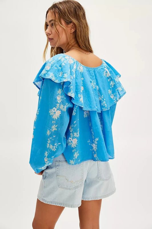 Free People Camilla Printed Blouse – back on model blue