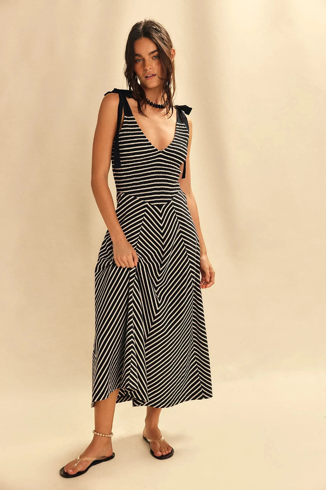 Free People Cecelia Midi Dress – front on model black