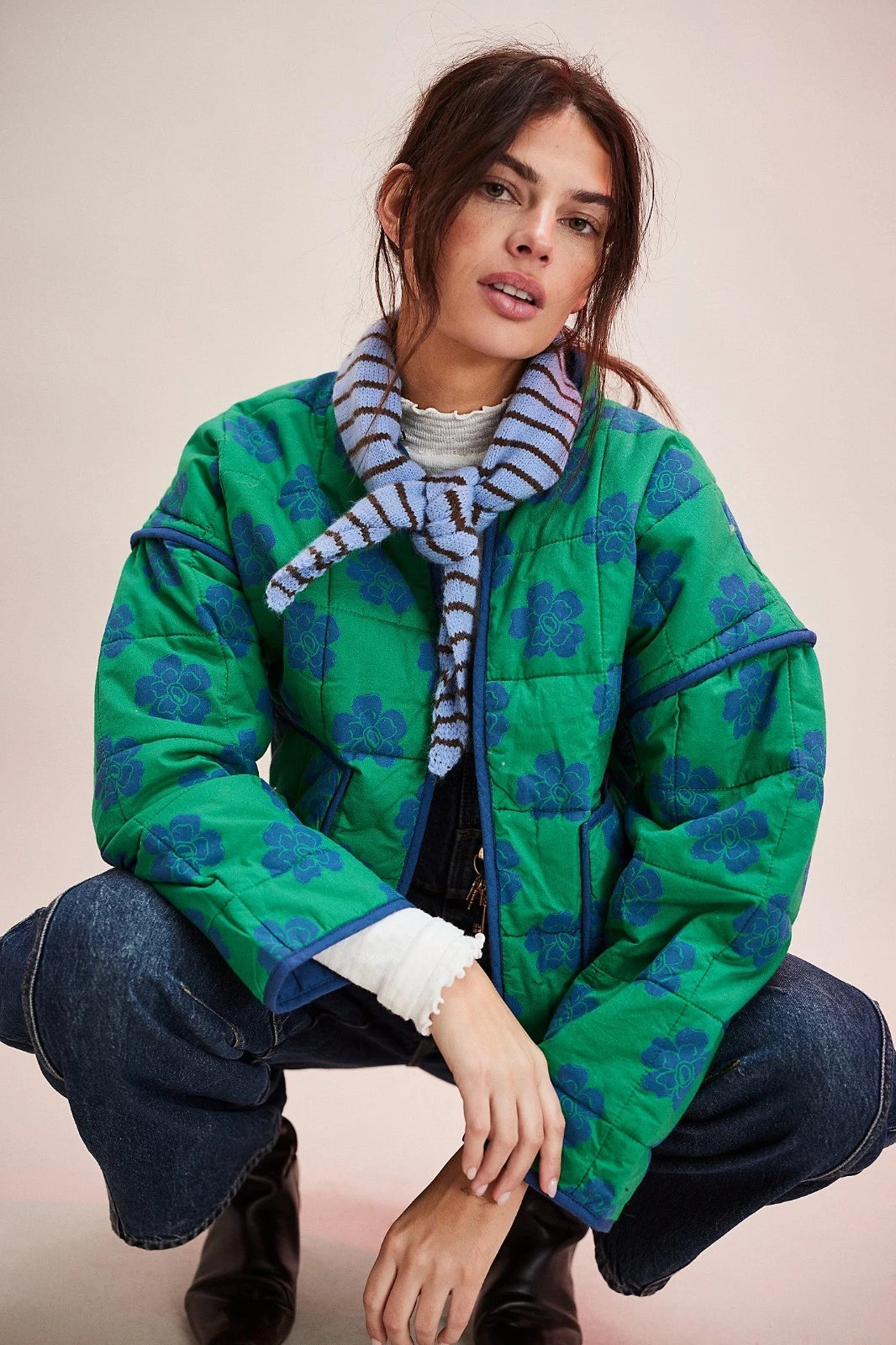 Free People Chloe Jacket – front on model green