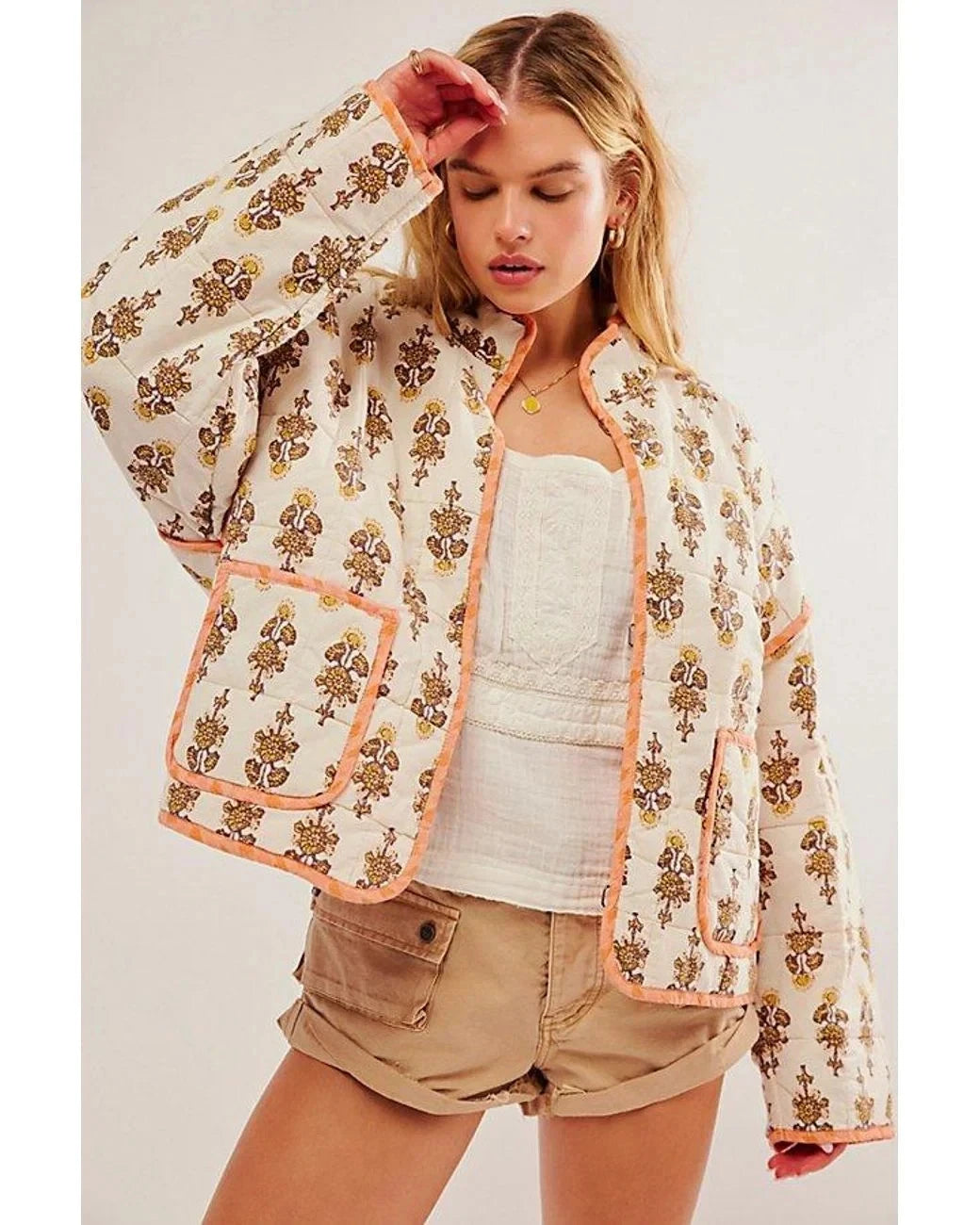 Free People Chloe Jacket – front on model ivory