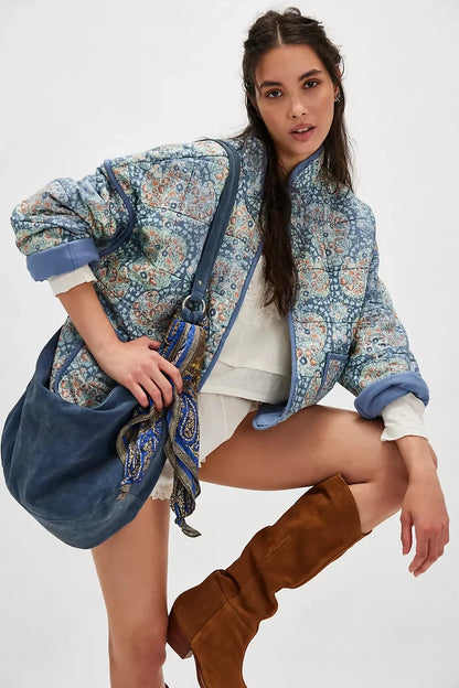 Free People Chloe Jacket – front on model sky blue