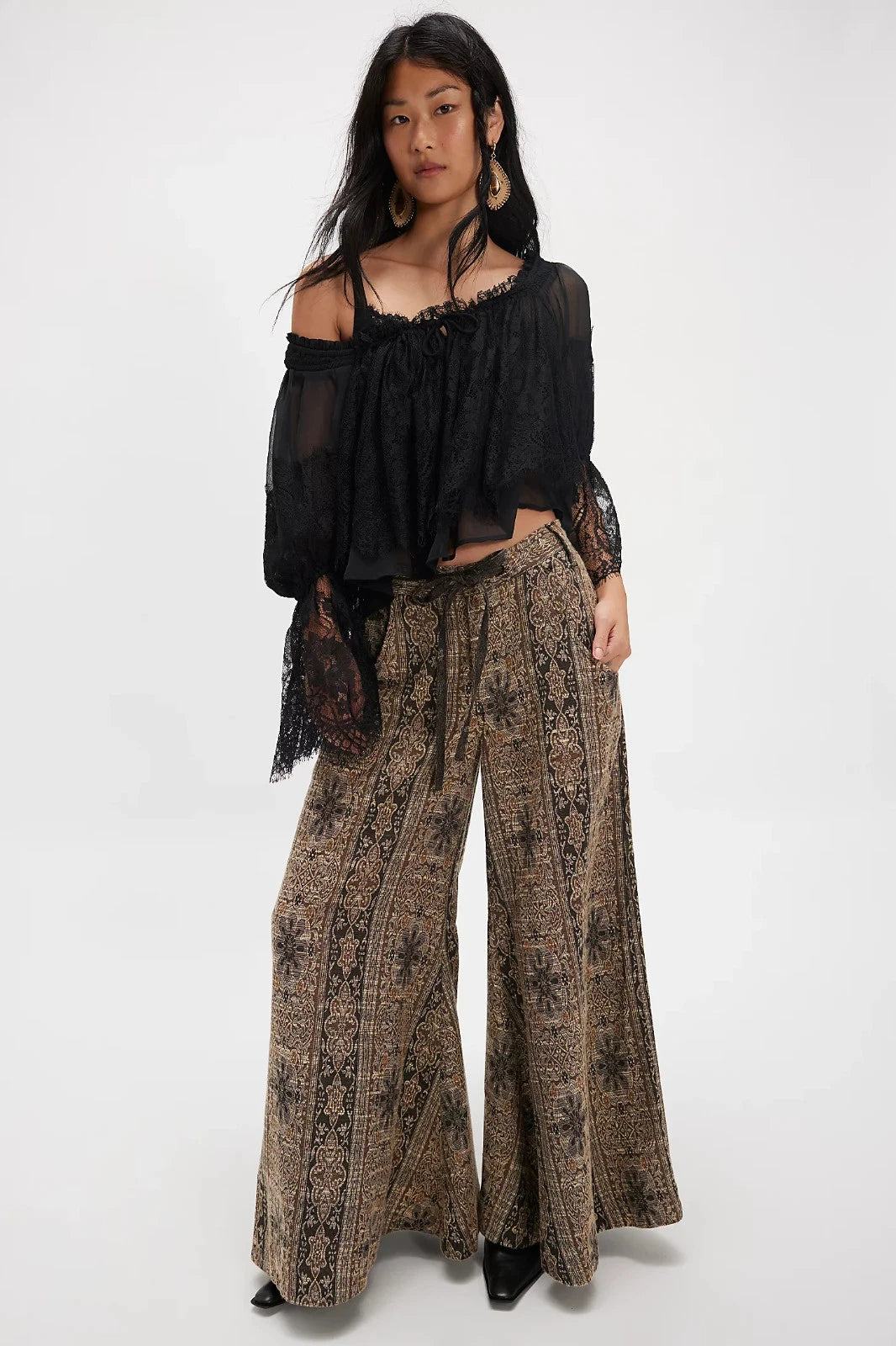 Free People Dahlia Wide-Leg Pants – front on model brown