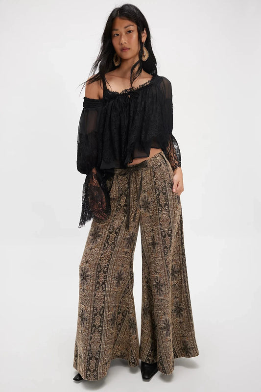 Free People Dahlia Wide-Leg Pants – front on model brown