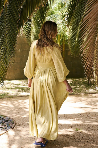 Free People Dixie Maxi Dress – back on model yellow