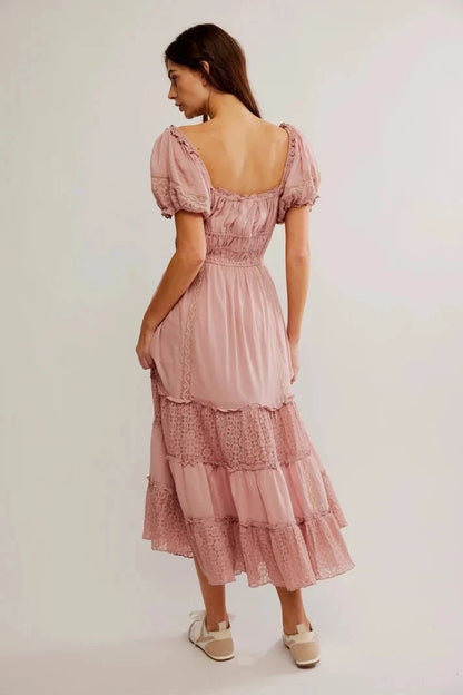 Free People Falling Sun Midi Dress – back on model pink
