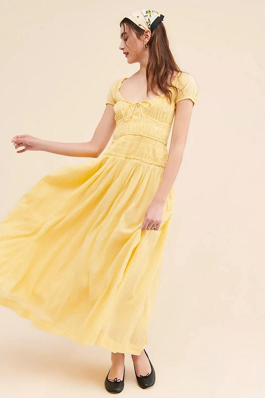 Free People Free-est Feeling Bonita Midi Dress – front on model yellow