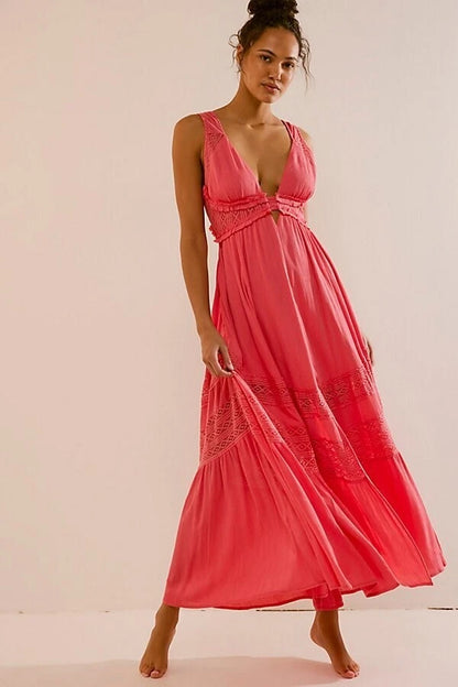 Free People Hadlee Maxi Dress – front on model pink
