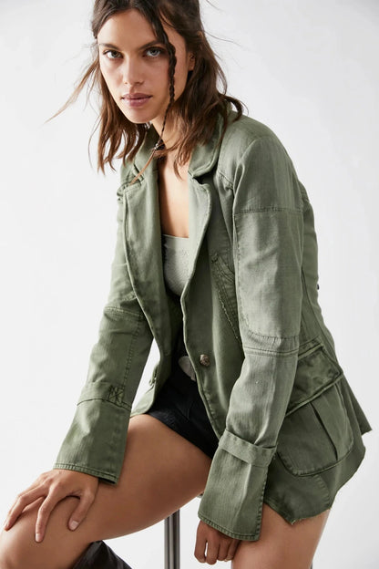 Free People Harlow Blazer – front on model green