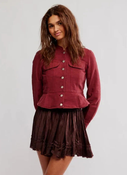 Free People Jocelyn Cotton Jacket – front on model red