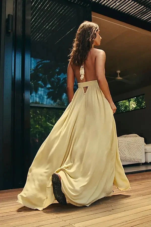 Free people Look Into The Sun Maxi Dress – back on model yellow