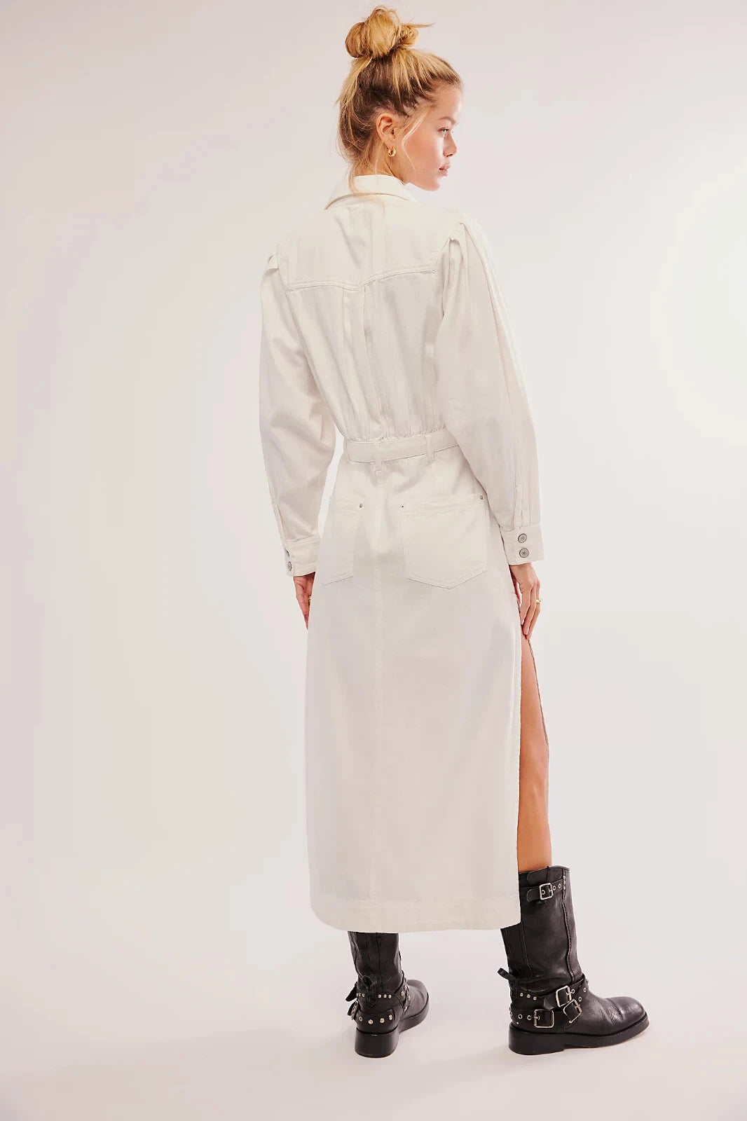 Free People Mad Love Denim Midi Dress – back on model ivory