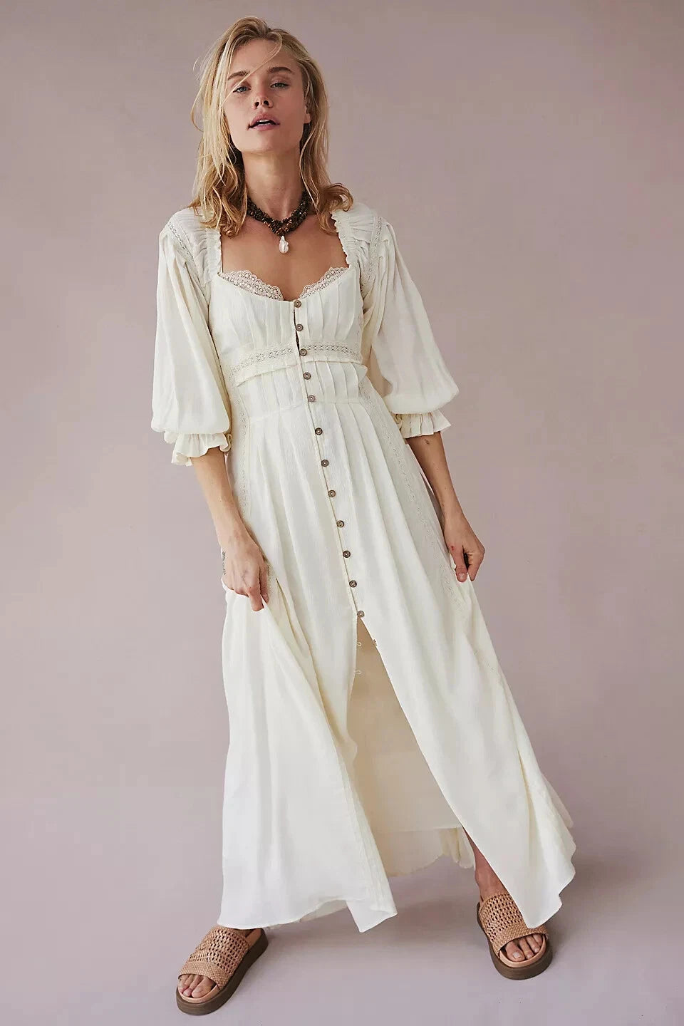 Free People Magdalia Maxi Dress – front on model white