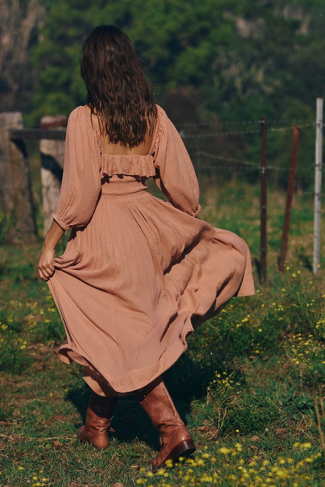 Free People Oasis Midi Dress – back on model brown