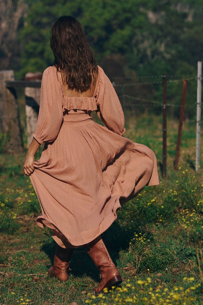 Free People Oasis Midi Dress – back on model brown