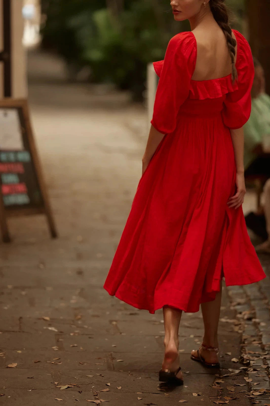 Free People Oasis Midi Dress – back on model red