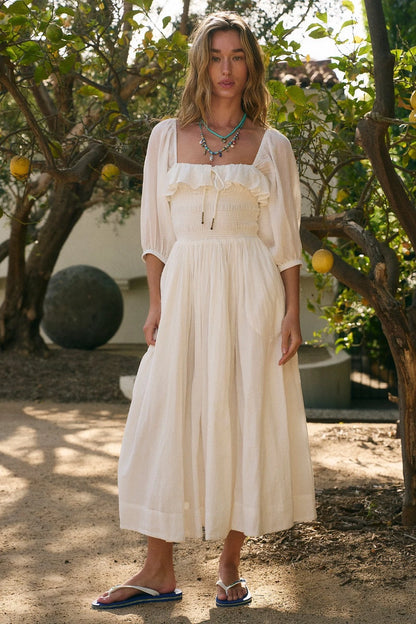 Free People Oasis Midi Dress – front on model ivory